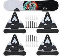 Snowboard Wall Mount with Hooks, Snowboard Skateboard Hanging Wall Rack, Garage Storage Brackets, Snowboard Display Stand, Wall Art (4PCS Black & White)
