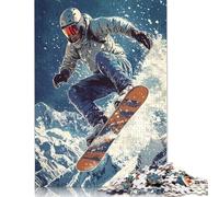 Snowboarder in Flight Wooden 1000 Pieces Jigsaw Puzzle for Adults Creative Rectangular Puzzle Brain Exercise Challenge Game 1000pcs (75x50cm)