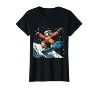 Snowboarding Animals- Sloth on a Snowboard Snowboarding T-Shirt, Women, Black, X-Large