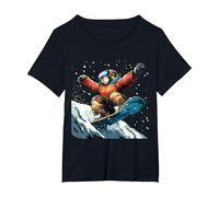 Snowboarding Animals- Sloth on a Snowboard Snowboarding T-Shirt, Women's Plus, Black, 4X