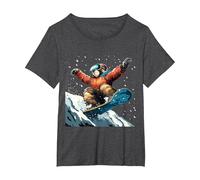 Snowboarding Animals- Sloth on a Snowboard Snowboarding T-Shirt, Women's Plus, Dark Heather Grey, 2X