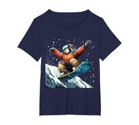 Snowboarding Animals- Sloth on a Snowboard Snowboarding T-Shirt, Women's Plus, Navy Blue, 5X