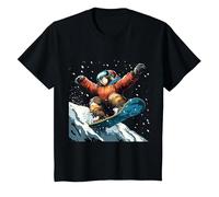 Snowboarding Animals- Sloth on a Snowboard Snowboarding T-Shirt, Youth, Black, X-Small