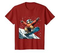 Snowboarding Animals- Sloth on a Snowboard Snowboarding T-Shirt, Youth, Cranberry Red, X-Small