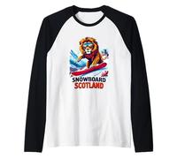 Snowboarding Lion Adventure in Scotland Raglan Baseball Tee