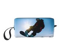 Snowboarding picture print Travel Toiletry Pouch, Pencil Bag Canvas Makeup Bag, Multi-Purpose Cosmetic Bag with Zipper, White, One Size