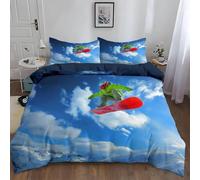 Snowboarding Single Duvet Cover Set 3D Printed Extreme Sports Bedding Set Ultra Soft Microfiber Quilt Cover 150x200 cm for Single Bed with 2 Pillowcases with Zipper AB.4131
