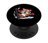 Snowboarding Tiger Cartoon For Kids Winter Sports PopSockets Adhesive PopGrip