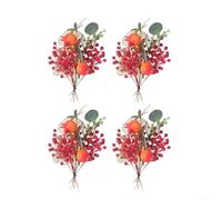 Snowchecking 30-33cm Pomegranate And Persimmon Artificial Arrangement With Red Berries And Green Leaves For Holiday Table, Mantel Or Cabinet Home Decor(B)