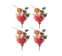 Snowchecking 30-33cm Pomegranate And Persimmon Artificial Arrangement With Red Berries And Green Leaves For Holiday Table, Mantel Or Cabinet Home Decor(A)