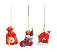 Snowchecking 3Pcs Resin Holiday Tree Hanging Ornaments Collection Winter Scene Snowman Indoor Decorative Figurines Set (Combined One)
