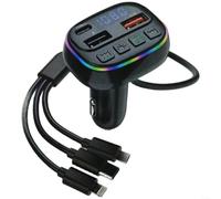 Snowchecking 53 FM Transmitter for Car, Wireless Audio Adapter with 3-in-1 Charging Cable, 5V3A Fast Charge, Hands-Free Calling, MP3 Player Support USB Drive, 12-24V