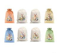 snowchecking 8 Piece Set Decorative Easter Storage Bag Featuring Bunny and Egg Design - Sturdy Linen Pouch for Party Favors, Candies, Small Toys(20 * 30cm)