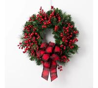 Snowchecking Artificial Christmas Wreath 30Cm 40Cm Red Holly Berry Green Leaf Door Wall Ornament For Indoor Outdoor Seasonal Holiday Home Decoration(40cm)