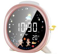 snowchecking Creative LCD Alarm Clock with Real-Time Temperature, Silent Electronic Clock with Adjustable Night Light, Sunset Animation, Twilight Purple(Blossom Pink)