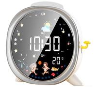 snowchecking Creative LCD Alarm Clock with Real-Time Temperature, Silent Electronic Clock with Adjustable Night Light, Sunset Animation, Twilight Purple(Tech Silver)