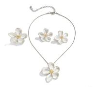 Snowchecking Five-Petal Floral Snake Chain Necklace Set With，Cross-border Jewelry，necklace Chain Drapes Comfortably Around The Neck(White)