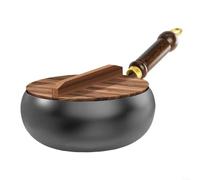snowchecking Iron Pan Hand Forged Uncoated Iron Pot Big Belly Pot Frying Pan for TRADITIONAL Cookware for Searing and Sautéing 26.5x13.5x27.5cm with Wooden Cover(B)