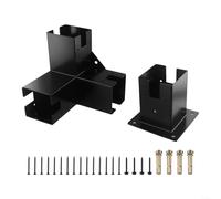 Snowchecking Right Angle Corner Bracket 3-Way Steel Aluminum Pergola Post Base Kit With Mounting Hardware For Wood Beams(Base+3T)