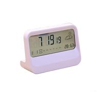 snowchecking Transparent LCD Digital Alarm Clock with Date Temperature Humidity Display, Compact Multifunctional Bedside Clock, Battery Operated (2 AAA)(Pink)