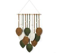 Snowchecking Wall Hanging Green Leaf Tassel Tapestry Handmade Cotton Leaf Pattern Wall Tapestry Boho Wall Hanging Art Woven Decor For Bedroom Living Room Office Apartment Ornament(40*80 Brown, white)
