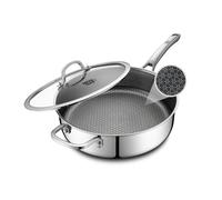 SNOWCLAD Frying Pans Nonstick with Lid,Hybrid Non Stick 5 Quart Saute pan,PFOA Free Cookware,Stainless Steel skillet,12 inch Deep Saute Pan,Dishwasher&Oven Safe,Works on All Cooktops