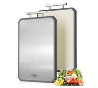 SNOWCLAD Stainless Steel Cutting Board,Double Sided Steel Cutting Board for kitchen,Stainless Steel/Wheat straw pp Large Cutting Board for meat,Dishwasher Safe,non toxic Chopping Board,16 * 11 Inch