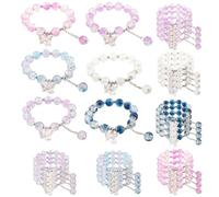 SnowCow 24 Pcs Butterfly Charm Beaded Bracelets, Butterfly Theme Party Decoration Supplies, 6.7 Inch Elastic (Six Colors)