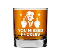 SnowCrazyGifts You Missed F*Ckers Whiskey Glass - Trump Shot At Whiskey Glass - Bullet-Proof Old Fashioned Glass - Republican Gifts - Gift For Trump Supporters, 11oz, Transparent