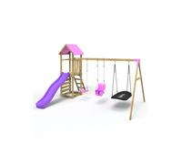 (Snowdon Pink) Rebo Adventure Wooden Climbing Frame, Swing Set and Slide
