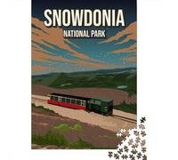 Snowdonia England National Park Train Poster 1000 Piece Jigsaw Puzzle, Lakeside Architecture Scene, Interlocking Paper Pieces for Adults, Decorative Artwork, 52x38cm/1000pcs