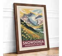 Snowdonia Mountains & Myths Vintage Framed Wall Art Print A4 (29.7×21cm) Walnut, Wall Decor for Living Room, Bedroom, Office & Home, Ready to Hang, Art Gift