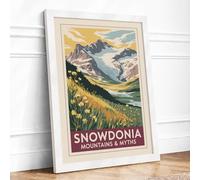Snowdonia Mountains & Myths Vintage Framed Wall Art Print A4 (29.7×21cm) White, Wall Decor for Living Room, Bedroom, Office & Home, Ready to Hang, Art Gift