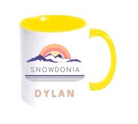 Snowdonia Retro Personalised Welsh Mug - Custom Name Coffee Mug - Unique Wales Gift - Cymraeg Present for Him or Her (Yellow)
