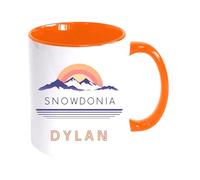 Snowdonia Retro Personalised Welsh Mug - Custom Name Coffee Mug - Unique Wales Gift - Cymraeg Present for Him or Her (Orange)