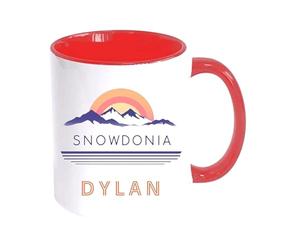 Snowdonia Retro Personalised Welsh Mug - Custom Name Coffee Mug - Unique Wales Gift - Cymraeg Present for Him or Her (RED)