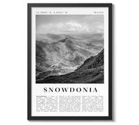 Snowdonia - Wales England Travel Poster, Black And White Photographic City Destination Print, Britain Picture, Living Room Decor, Archival Matte, A5 (Black Frame) - 21x14.8cm