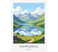 Snowdonia Wales Mountain Lake Landscape Art Print, Nature Wall Decor, Travel poster. Size A4