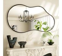 Snowdool Irregular Wall Mirror, 50x90cm Black Frame Wavy, Tempered Glass | 3.2mm HD Explosion Proof Float Glass, Mantle Frame Asymmetrical Cloud Shape Decor For Bathroom, Hallway, Bedroom, Living Room