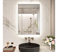 Snowdool LED Bathroom Mirror With Silver Metal Frame, 50 x70 cm Lighted Wall Mounted Vanity Mirror,Rectangular Illuminated Mirror With 3 Color Dimming, Anti-Fog Demister, IP44 HD Tempered Glass