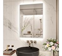 Snowdool LED Bathroom Mirror with Silver Metal Frame, 60 x 80 cm Illuminated Vanity Mirror Wall Mounted Rectangular Lighted Mirror with 3 Color Dimming, Anti-Fog, IP44