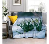 Snowdrop Blanket White Flowers Fluffy Throw Blanket for Bed Sofas, Soft Warm Fleece Blankets and Throws, Double Size 150x200cm AL388