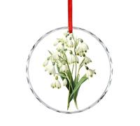 Snowdrop Flower Christmas Ornament Round Crystal Glass Xmas Tree Hanging Decor for Home Holiday