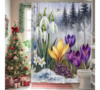 Snowdrop Shower Curtain, Winter Floral Crocus Butterfly Winter Violet Washable with Hooks Design Print Bath Curtains for Bathroom Toile Guest Room Decor 54x78 Inch