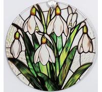 Snowdrop Suncatcher, Hanging decoration for use indoors or out. Made from 3mm clear acrylic, but emulates glass. Great gift idea. We make these, so any design ideas you may want are available.