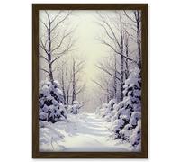 Snowed In Again Winter Tranquil Landscape Artwork Framed Wall Art Print A4 Artery8 Brown One Size