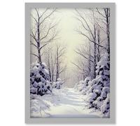 Snowed In Again Winter Tranquil Landscape Artwork Framed Wall Art Print A4 Artery8 Light Grey One Size