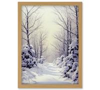 Snowed In Again Winter Tranquil Landscape Artwork Framed Wall Art Print A4 Artery8 Light Oak One Size