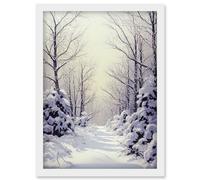 Snowed In Again Winter Tranquil Landscape Artwork Framed Wall Art Print A4 Artery8 White One Size