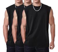 SnowElve Mens Workout Tank Tops Sleeveless Tee Shirts Men Muscle Shirt Gym Acid Wash T Shirts Running Beach Loose Fit Tee, A-black-3pc, XL